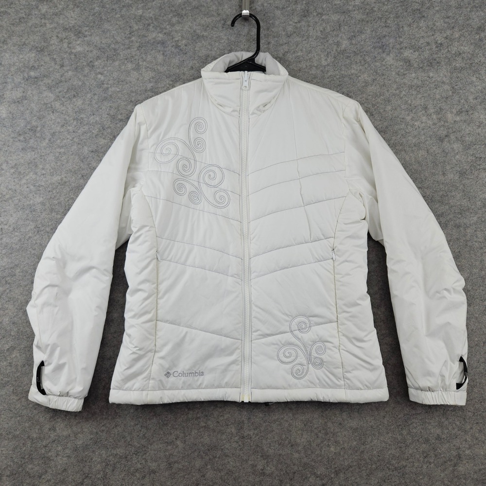 Columbia Interchange Jacket Women XS White Insulated Puffer Embroidered SMUDGE